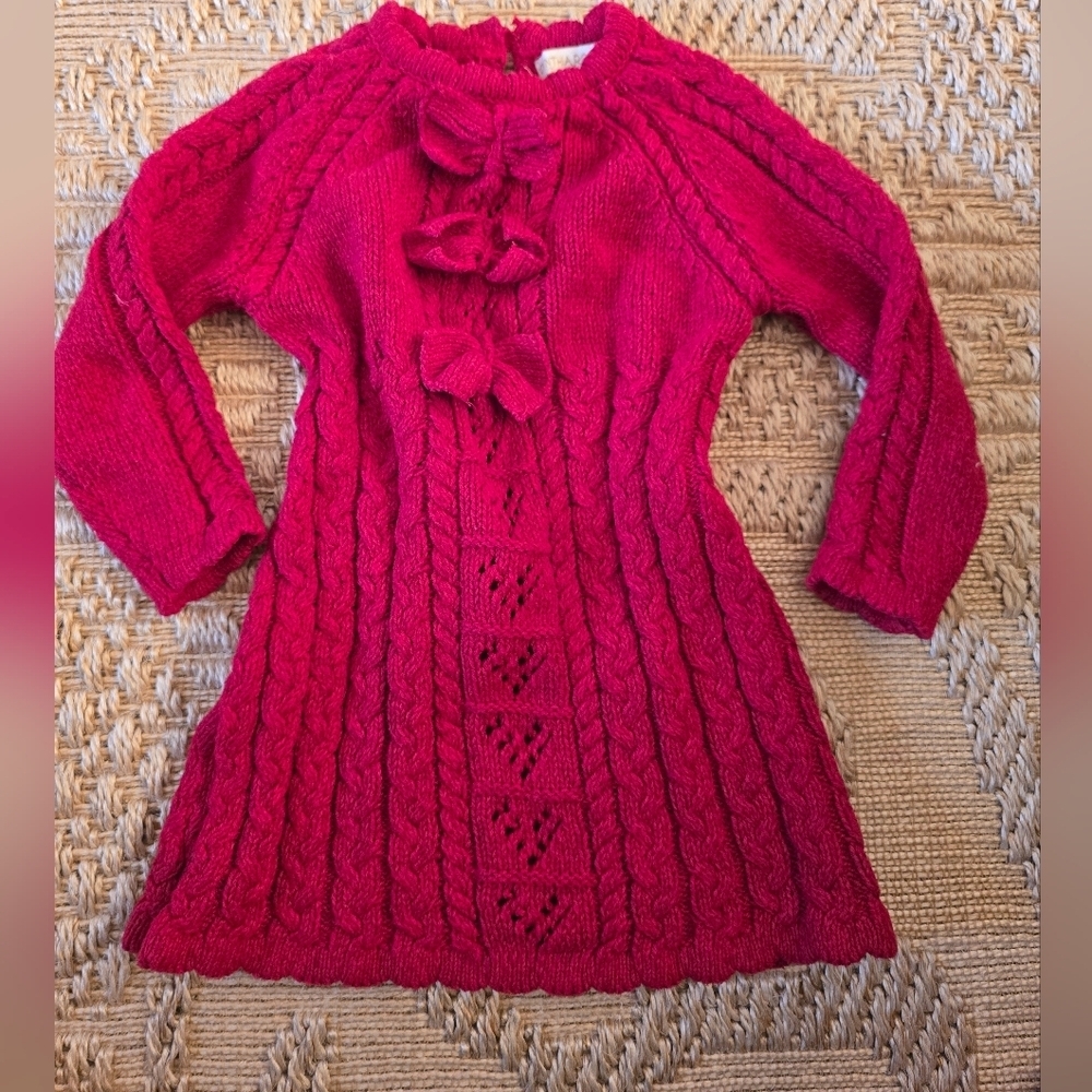 Cynthia Rowley Girls Fuchsia Cable Knit Dress with Bow Accents